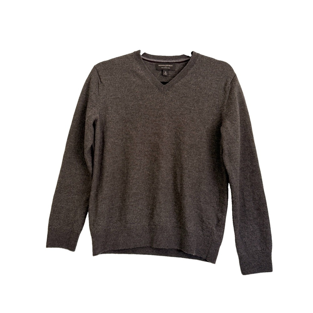 Banana Republic Mens Charcoal Gray 100% Merino Wool V-Neck Sweater Size M